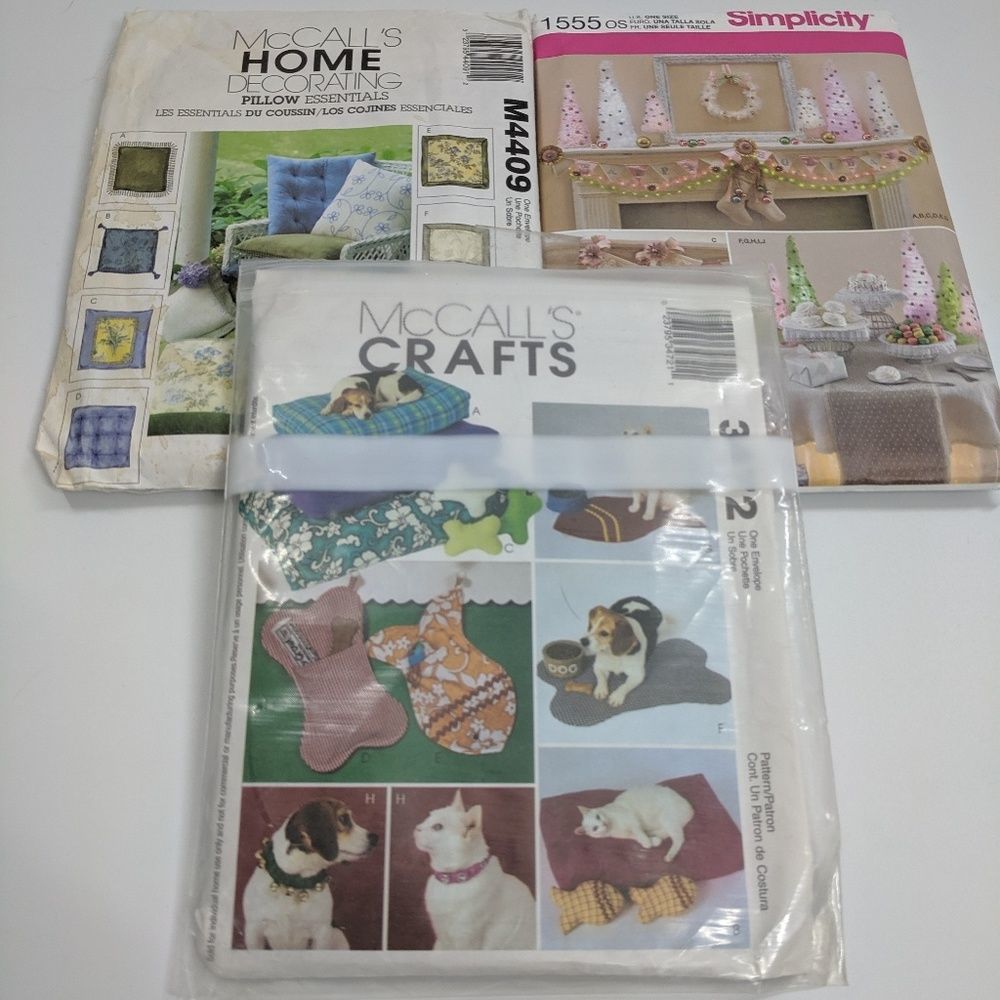 3 home patterns pets, pillows, stockings